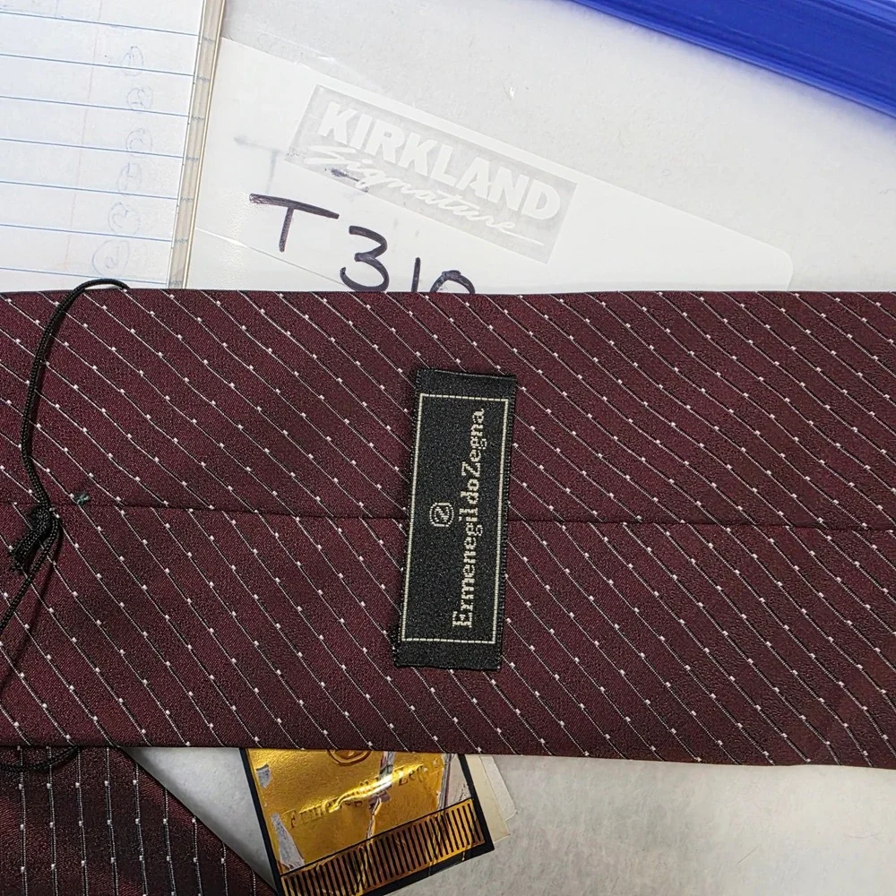 Ermenegildo Zegna Mens Burgundy Pin Dot Stripe Silk Tie Handmade Italy NWT